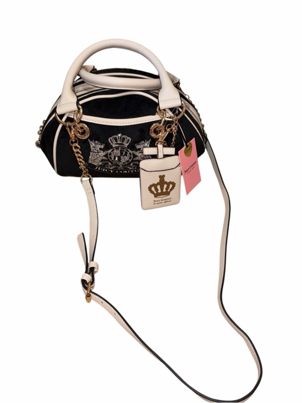 Juicy Couture Black Velvet Dome Satchel with Cream Trim - Picture 3 of 11